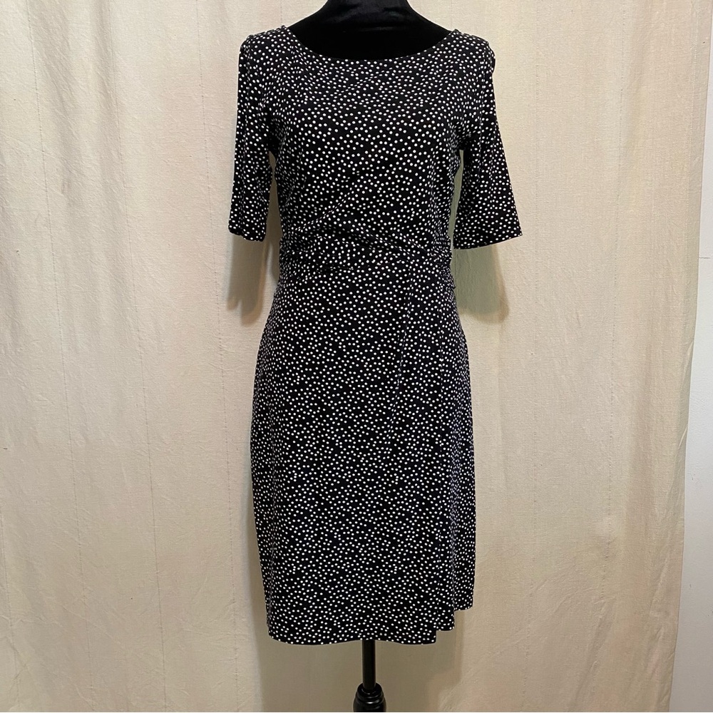 Ann Taylor Black and White Polka Dot Faux Wrap Midi Dress